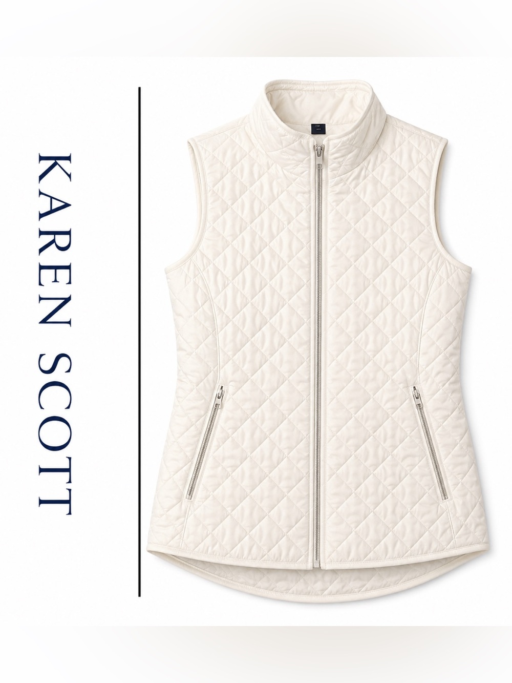 Karen Scott Quilted Vest Medium Cream Zip Up Lightweight Puffer
